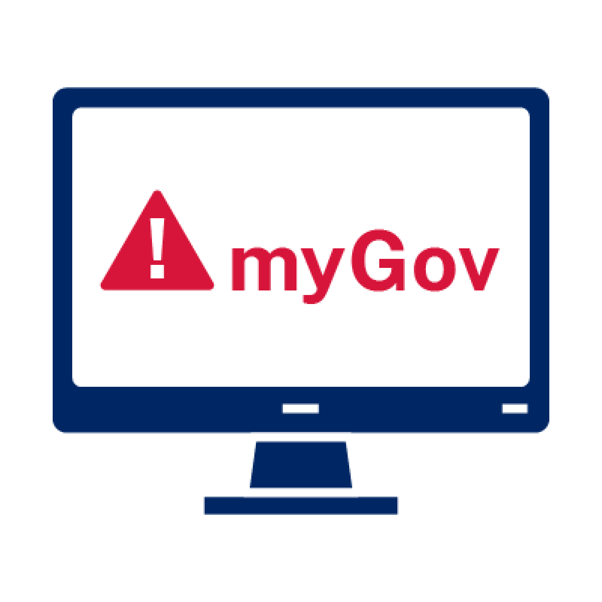 A problem icon and text that says ‘myGov’ on a computer screen.