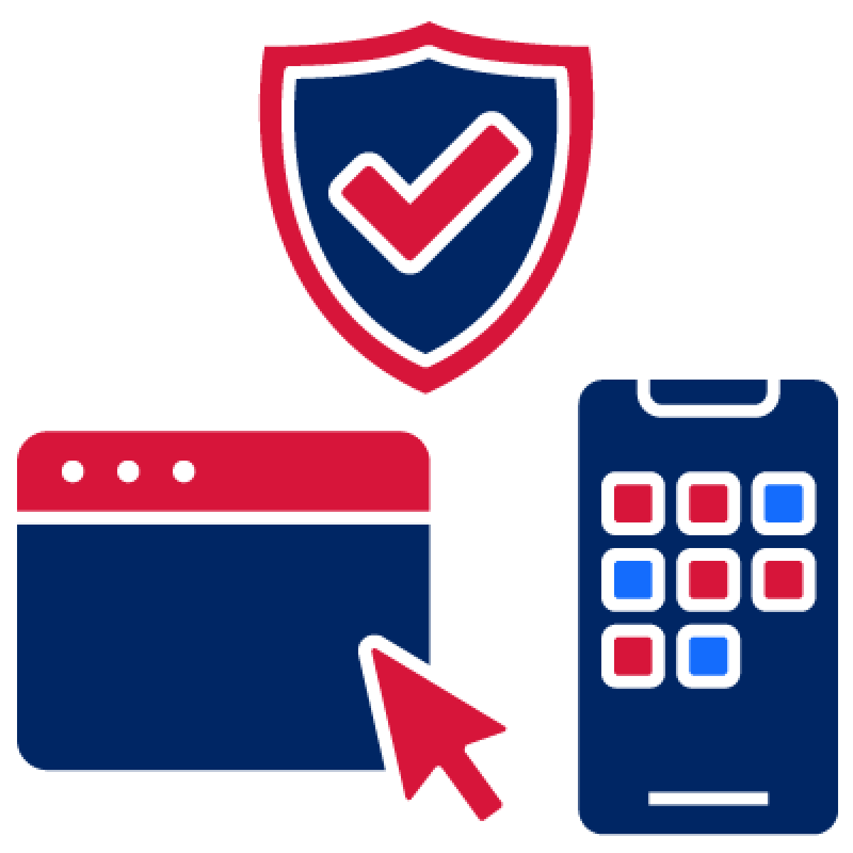 A safety icon, a website icon and a phone icon.