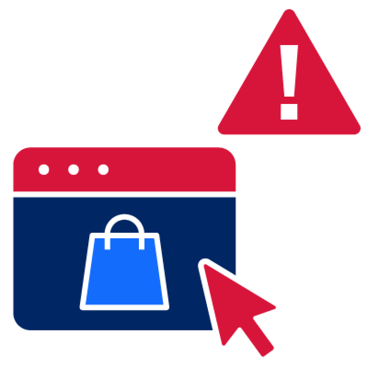 A shopping website and a problem icon.