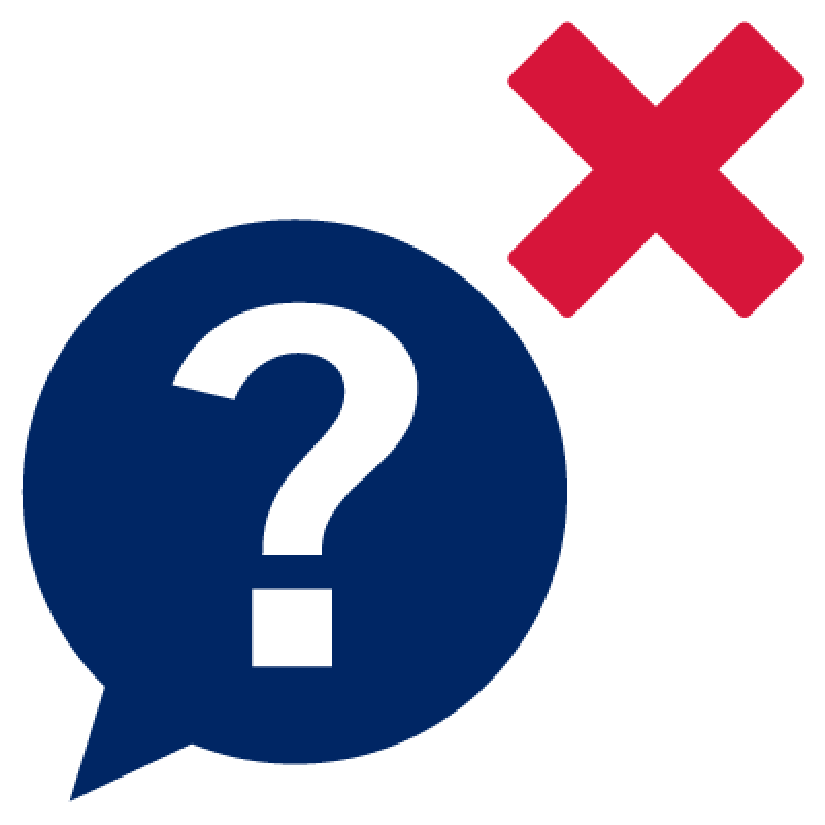 A speech bubble with a question mark on it and a cross.