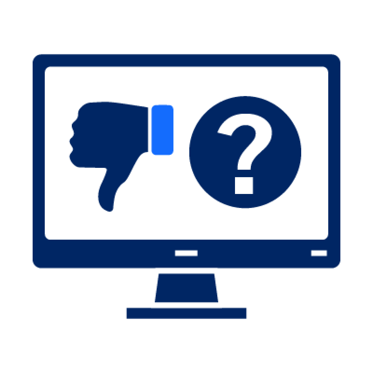 A thumbs down icon and question mark on a computer screen.