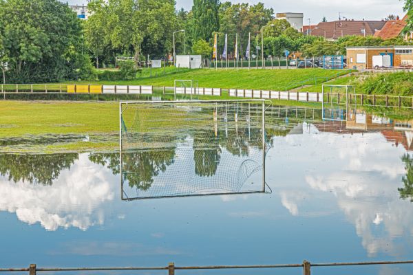 Flooded soccer field