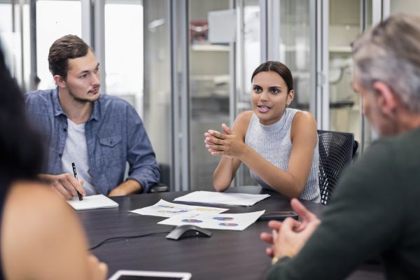 Indigenous female in a meeting