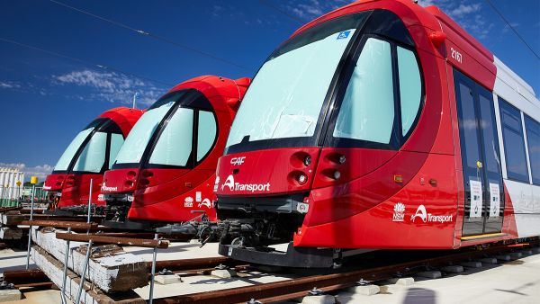 Three Urbos 100 light rail vehicles manufactured by CAF.