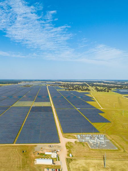 Aerial of solar panel farm