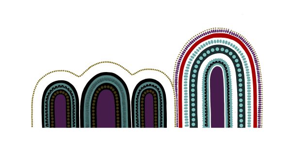 Aboriginal artwork with vivid coloured connected arches