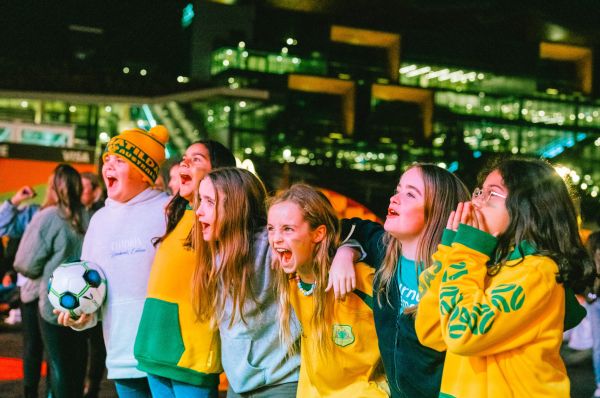Girls cheering at FIFA Fanfest Sydney