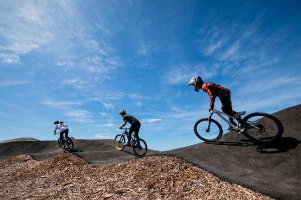 Mountain bike riders using the bike path at Bare Creek Bike Park in Belrose.