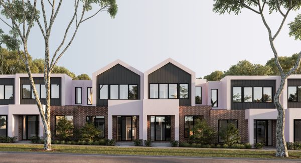 Row of white and brick townhouses 