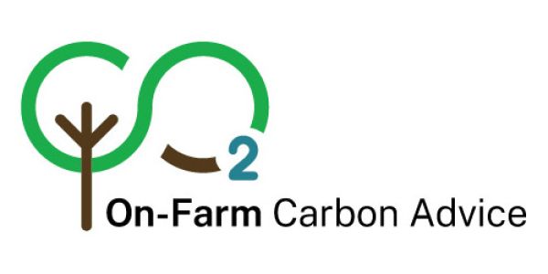 Logo showing pictogram tree and words "On farm carbon advice"