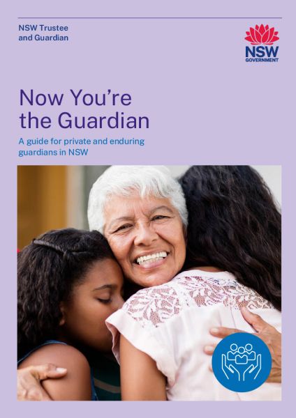 Grandparent embracing children on cover of handbook 