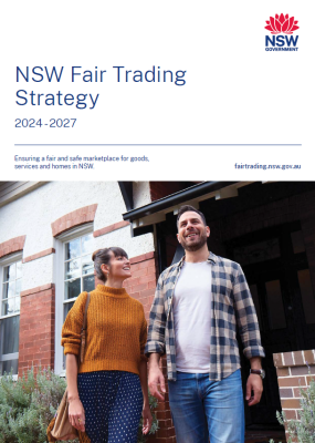 A snapshot of a document which reads 'NSW Fair Trading Strategy 2024-2027'