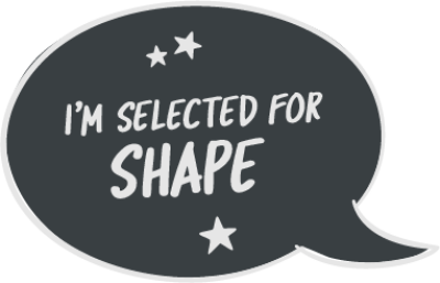 A grey speech bubble illustration for SHAPE showcase selection