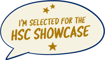 A gold speech bubble graphic for the HSC showcase selection