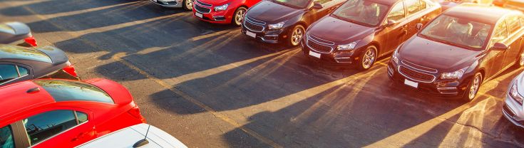 Rows of new cars parked in a car yard