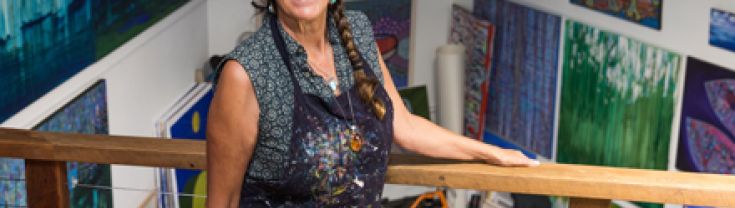 Dr Bronwyn Bancroft in front of her art studio 