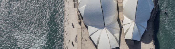 Aerial view of rooftop sails