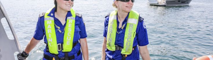 Marine rescue workers on a boat on the sea