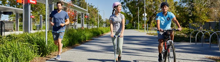 Shared path users at Yallamundi Light Rail station.