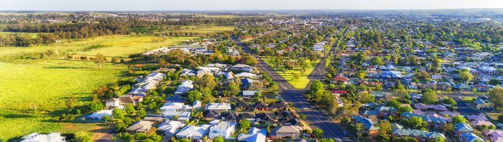 View over rooftops and surrounding land of the country town Dubbo