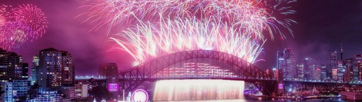 An amazing spectacle of the  NYE fireworks display over the Sydney Harbour Bridge with its pylon pro