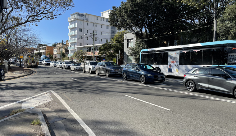 Traffic queuing along Old South Head Road, Transport for NSW