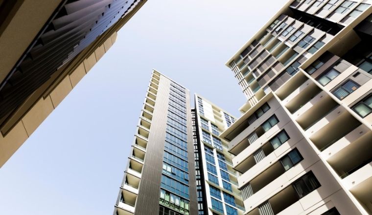 Low angle of apartment buildings in Sydney, Australia.