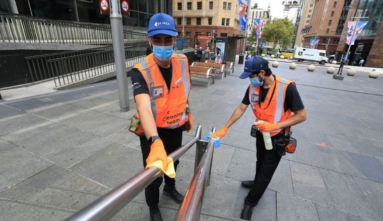 COVID-19 squad cleaning in Sydney's CBD