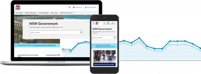 A laptop and smartphone with showing the nsw.gov.au homepage