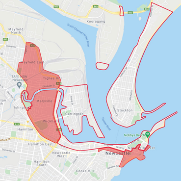 Newcastle Port Community Contribution Fund map of eligible area