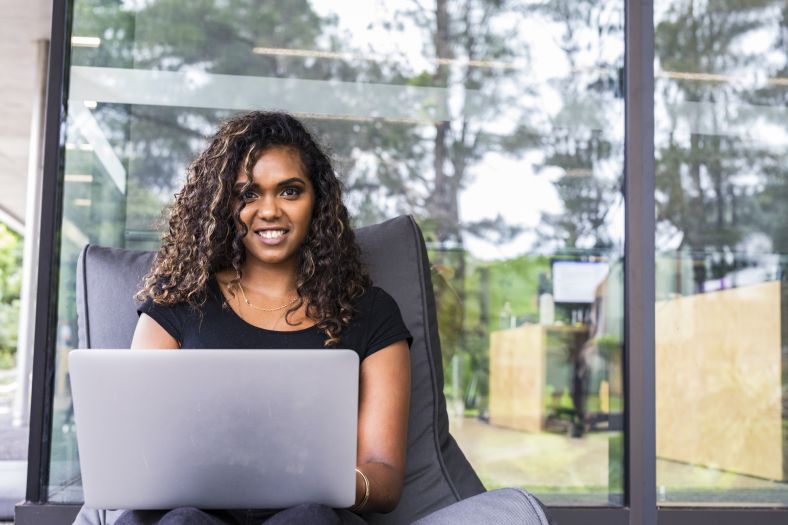 Aboriginal student using laptop