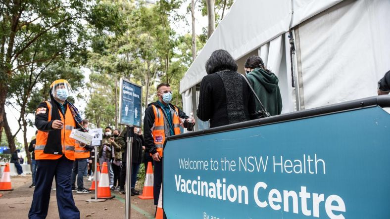 Outside of a mass COVID-19 vaccination centre in NSW