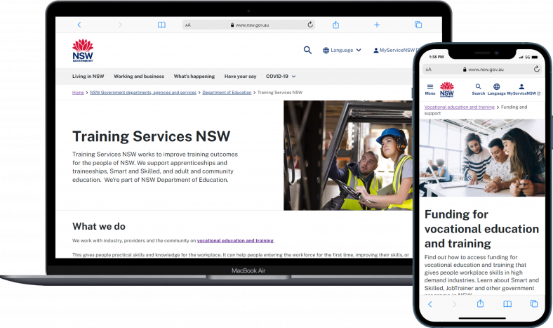 screenshot of training nsw and skilled and smart pages