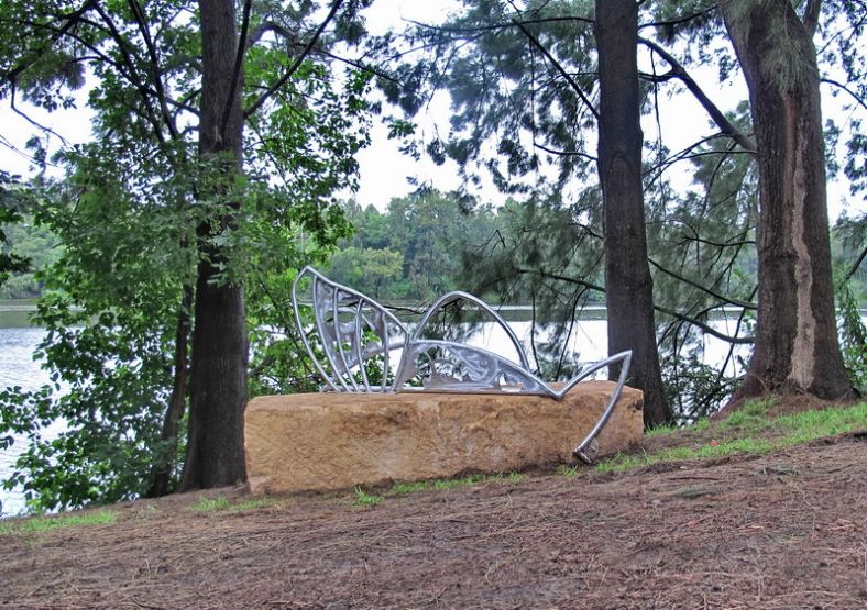 Sculptural seating by river