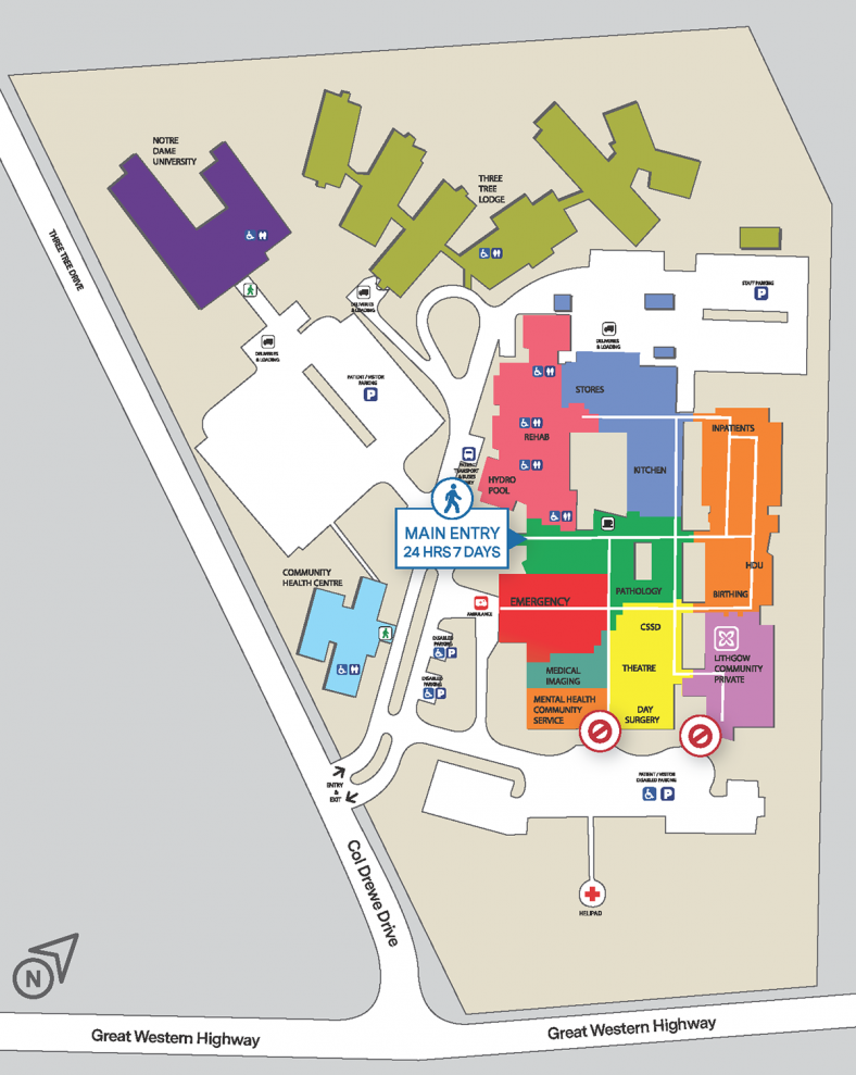 Map showing the Lithgow Hospital campus map