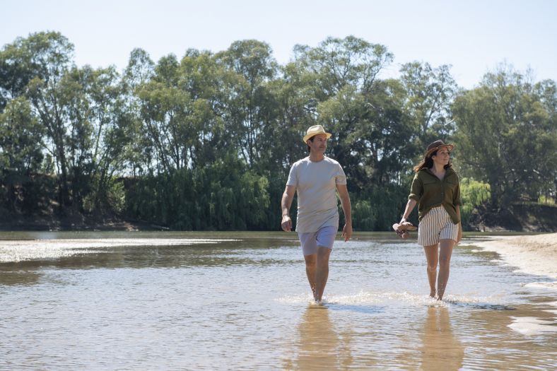 Man and woman walking