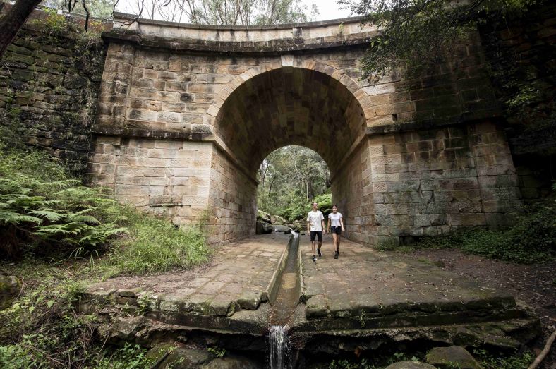 People walking at Lennox Bridge in Glenbrook