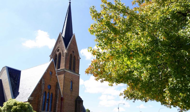 Orange church spire