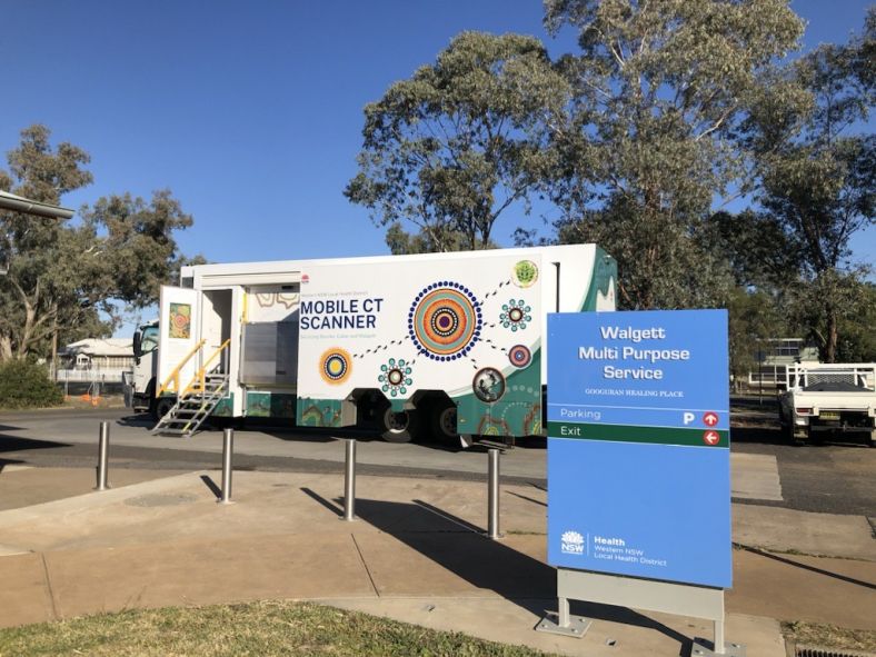 Mobile CT scanner van in front of Walgett Multipurpose Service