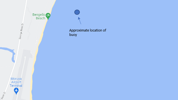 Map of approximate location of buoy in the Tasman Sea at Moruya