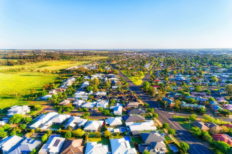 Aerial shot of regional housing