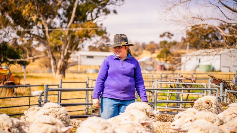 Young person mustering sheep