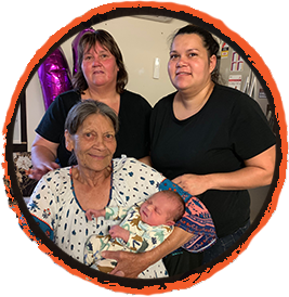 Aboriginal women Chelsea, Bub & Fay Fay (deceased) with Chelsea's young baby