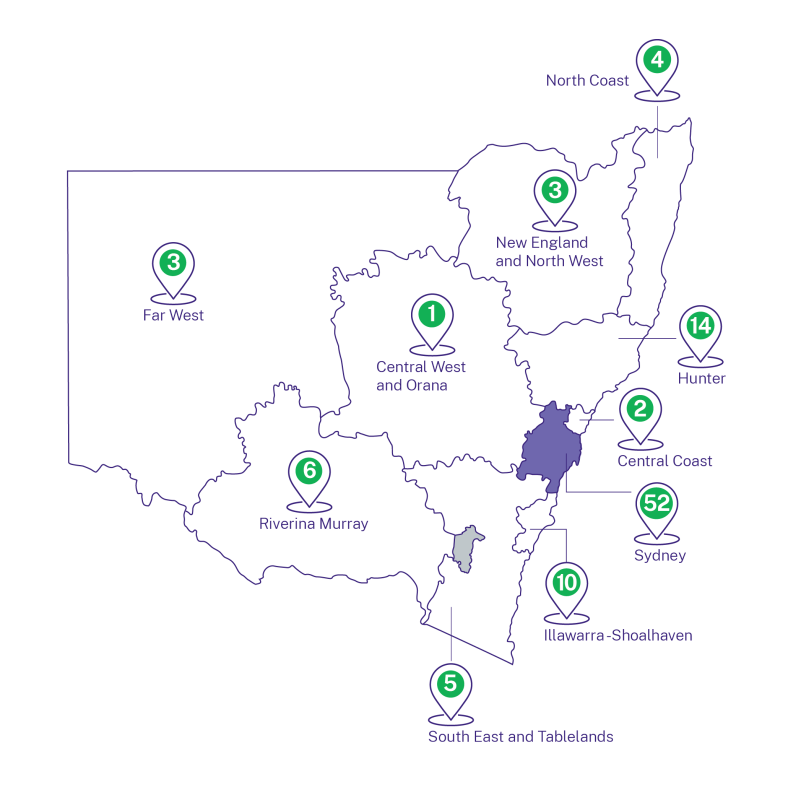 Map of NSW with locations of future preschools