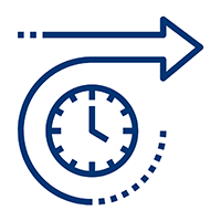 Pictograms of a clock with an arrow pointing to the right, indicating the future
