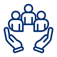 Pictograms of a collection of people in a pair of hands