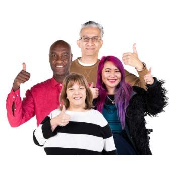 4 people holding thumbs up signal