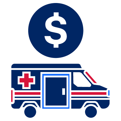 An icon of an ambulance with a dollar sign above it.