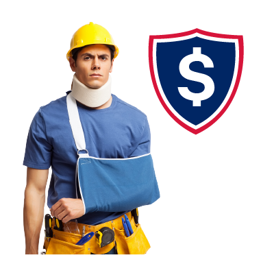 A person standing in a hard hat with an arm in a sling who has had the cost of caring for their injuries covered by their health insurance.