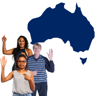 Australian citizens and permanent residents next to a map of Australia.